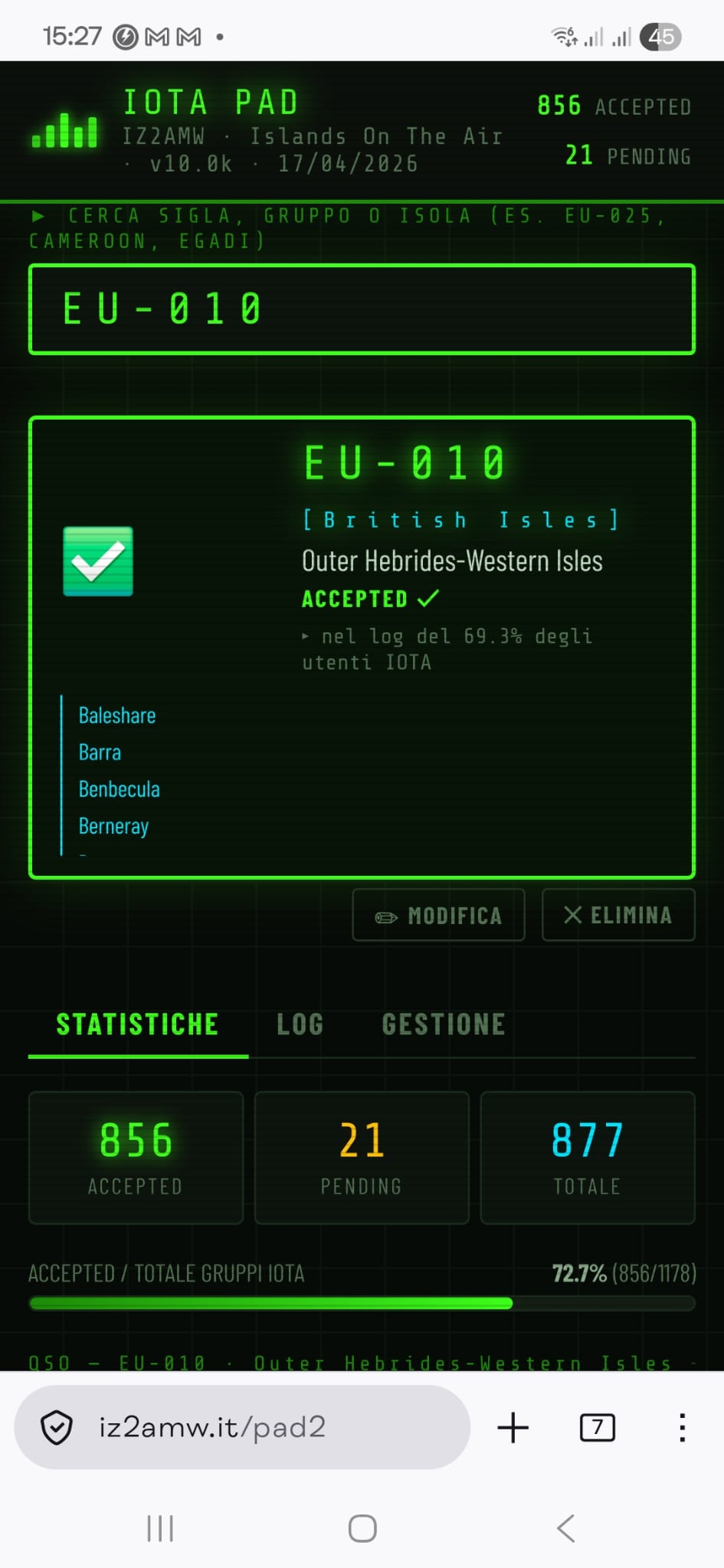 IOTAPAD v4.26 &mdash; schermata su smartphone